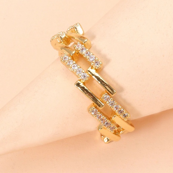 Elegant Geometric Multilayer CZ Open Ring - Picture 3 of 5
